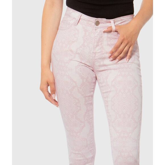 Lola Jeans Women's Cropped Size 8/30 Pink Snake Pattern 4 Way Stretch High Rise - Picture 1 of 8